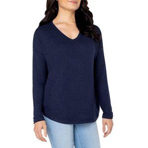 SOILED Well Worn Women Long Sleeve V Neck Knit Sweater Top Blue Size L $60 4D044